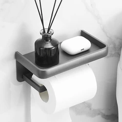 Bathroom Tissue Box Gun Gray Tissue Holder Toilet Rack Toilet Paper Roll Free Punching Wall-Mounted