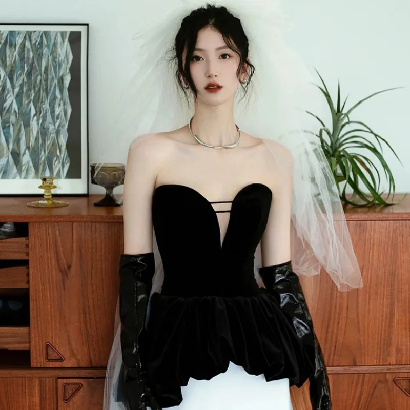 

Strapless Evening Dress French New Style Light Luxury Elegant Bride Toast Dress Women's Birthday Annual Meeting Long Dress