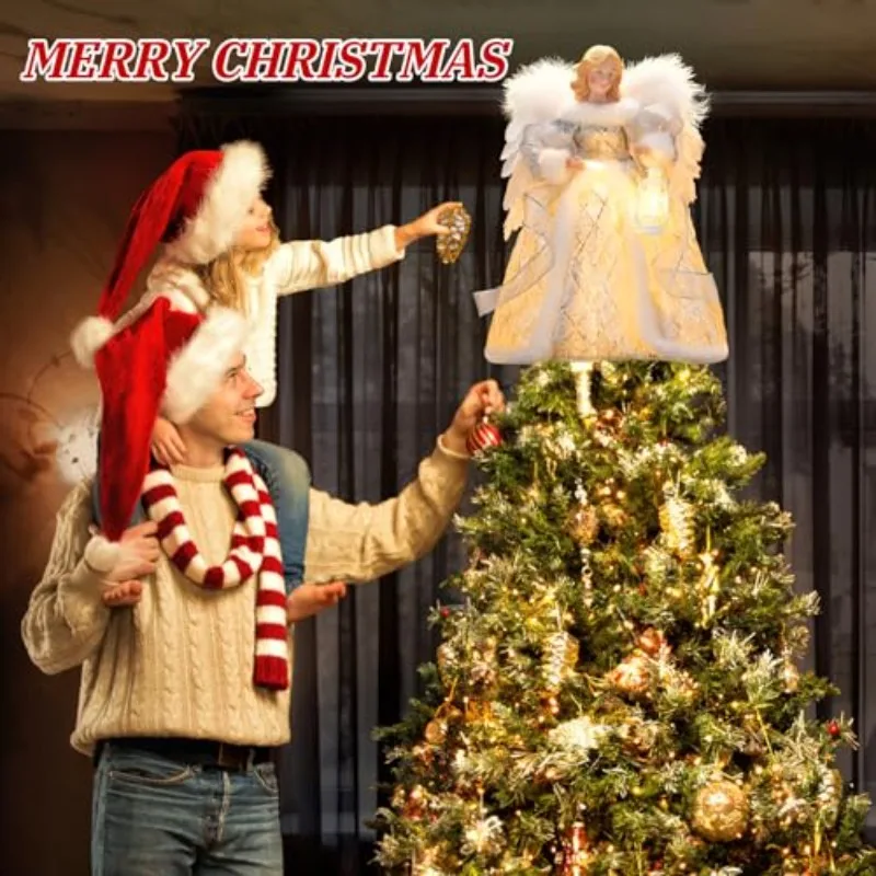 ของตกแต่งต้นคริสต์มาสอะคริลิคสองด้านรูปนางฟ้าพร้อมไฟประดับ ของประดับตกแต่งคริสต์มาส นางฟ้าปีกใหญ่สีขาว