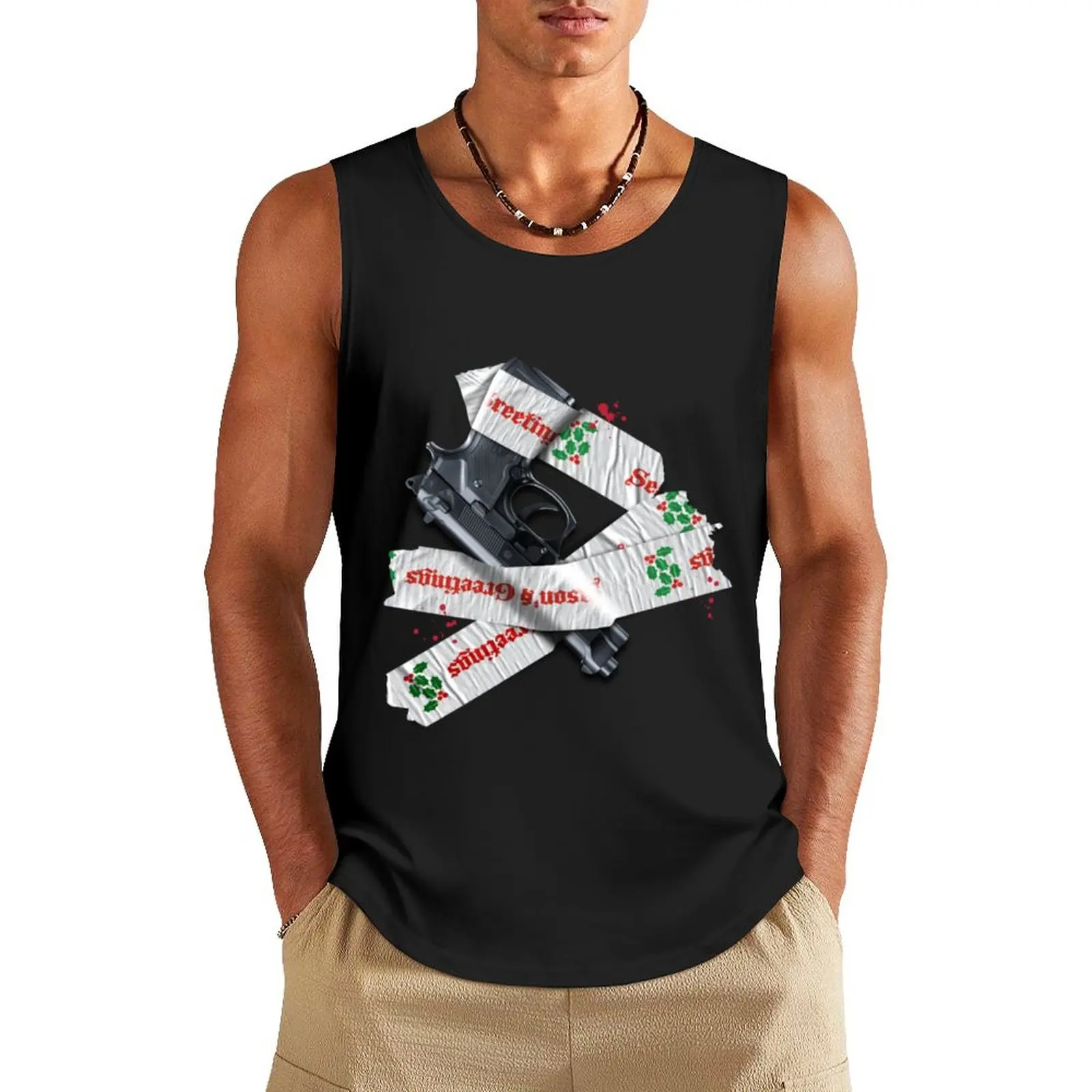 Die Hard – Gift Wrapped Gun Tank Top gym clothing men sleeveless shirt man man vest