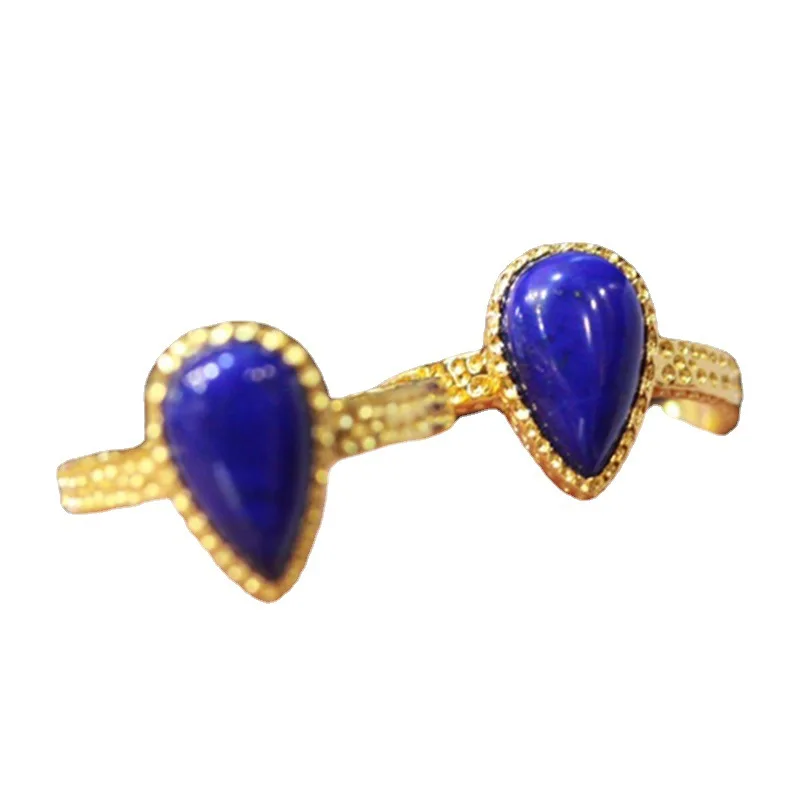 MIQIAO S925 Silver Gold-Plated Lapis Lazuli Little Water Drop Ring Jewelry For Women Luxury Premium Small Natural Stone Female R