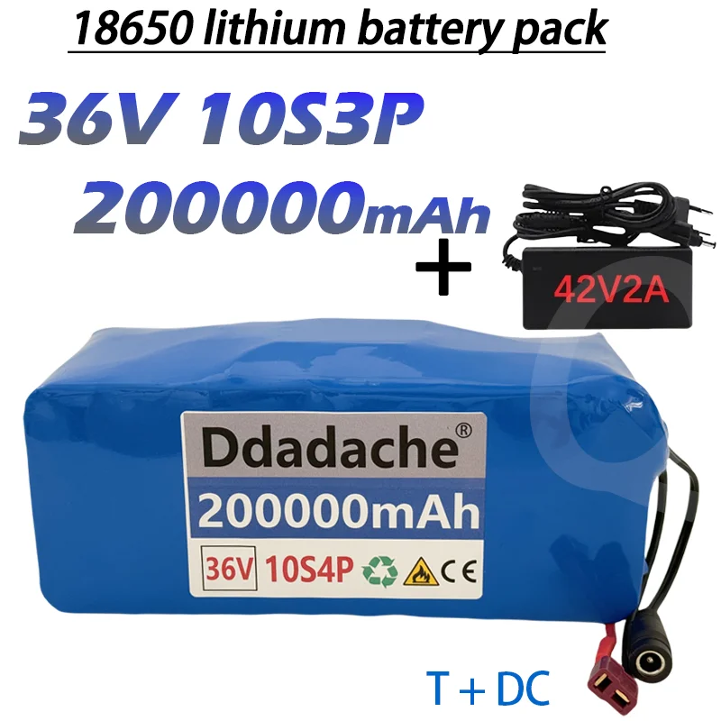 

New original 36V Battery 10S4P 200Ah Battery Pack High Power Battery 36V 100000mAh Electric Bicycle BMS+42V2A Charger