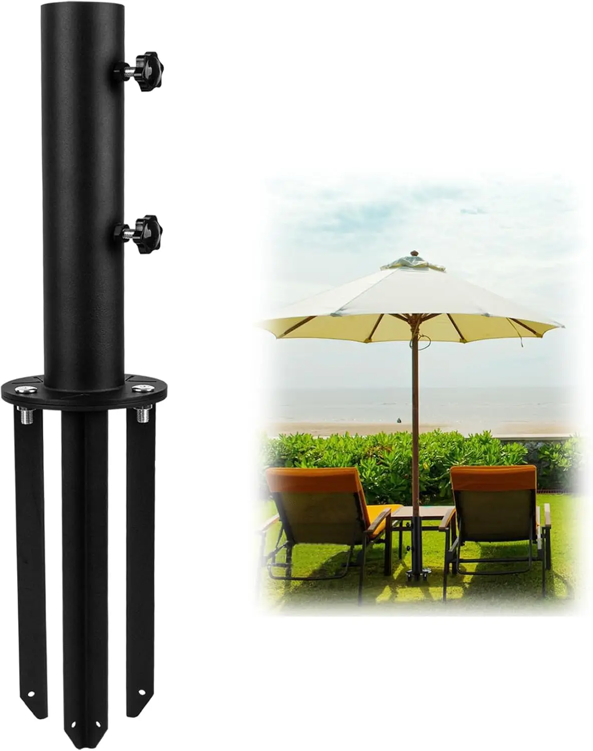 

Основание для зонта для патио, сверхпрочная подставка для уличного зонта с 3 шипами для крепления к земле для устойчивости, основание для держателя зонта