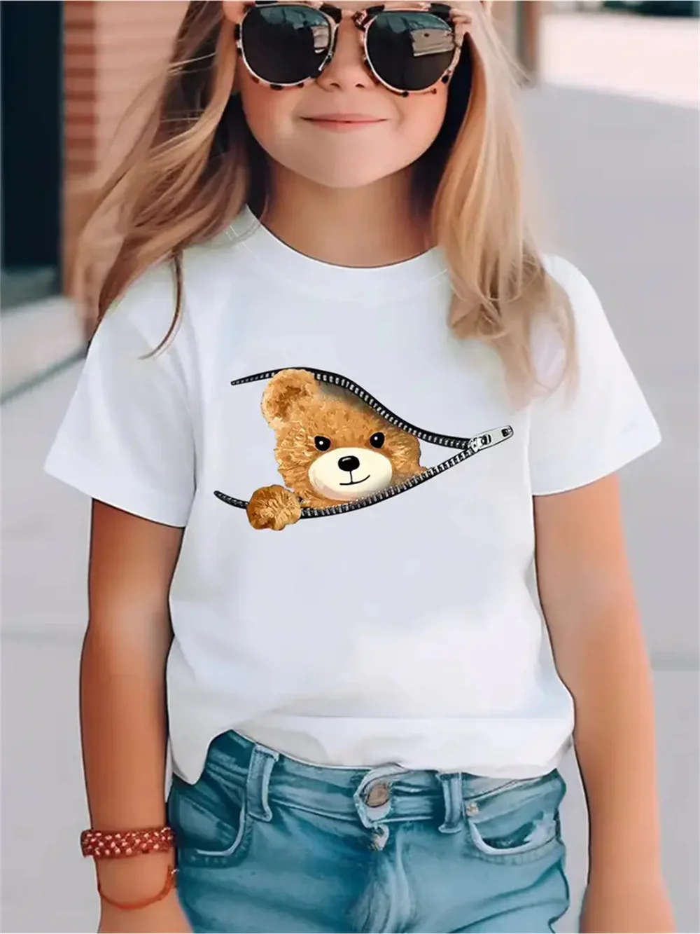 2025 Eisbär Tier 3D-Druck Mode Lustige Mädchen T-Shirts Sommer Kurzarm Tops T-Shirt Lässige T-Shirts Mädchenkleidung