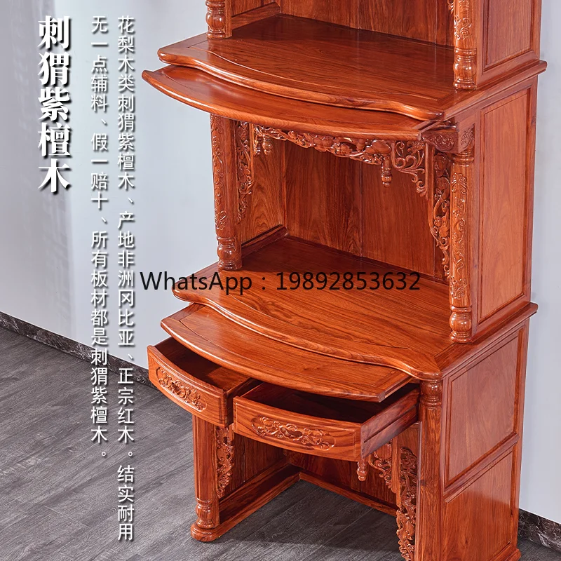 FG-8 Red Sandalwood Three-Layer Shrine Huanghuali Altar Cabinet Standing Cabinet Household Solid Wood Guanyin Buddha Cabinet