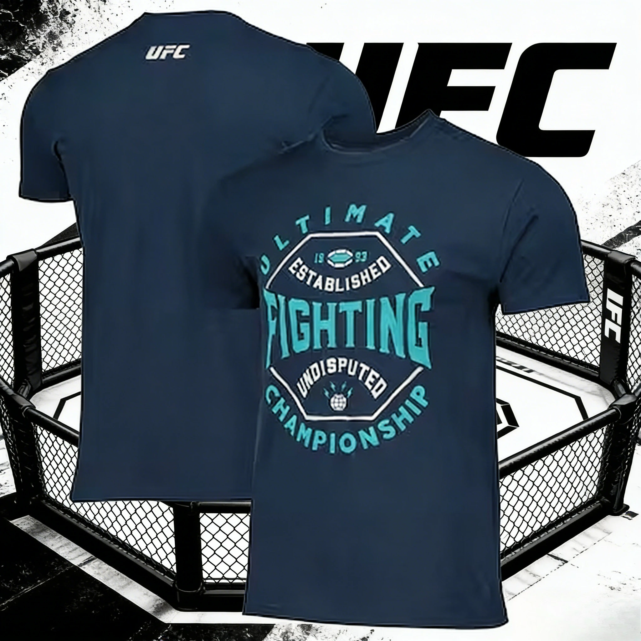 

UFC Logo Navy Blue Theme T-shirt 2026 Summer Pure Cotton 100% Printed Loose Casual T-shirt Suitable for Both Men and Women