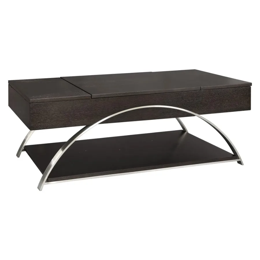 Modern Living Room Furniture 1pc Lift Top Coffee Table with Display Shelf Espresso Finish Wood Chrome Metal Finish Unique Style