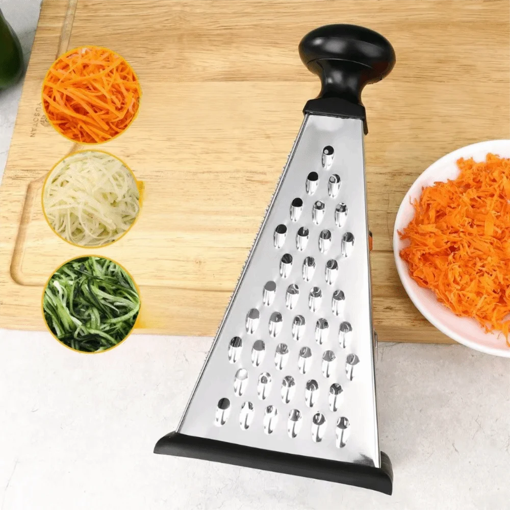 4 Sided Pyramid Shape Cheese Grater Non Slip Base and Handle Stainless Steel Vegetable Grater Effort-saving Time-saving