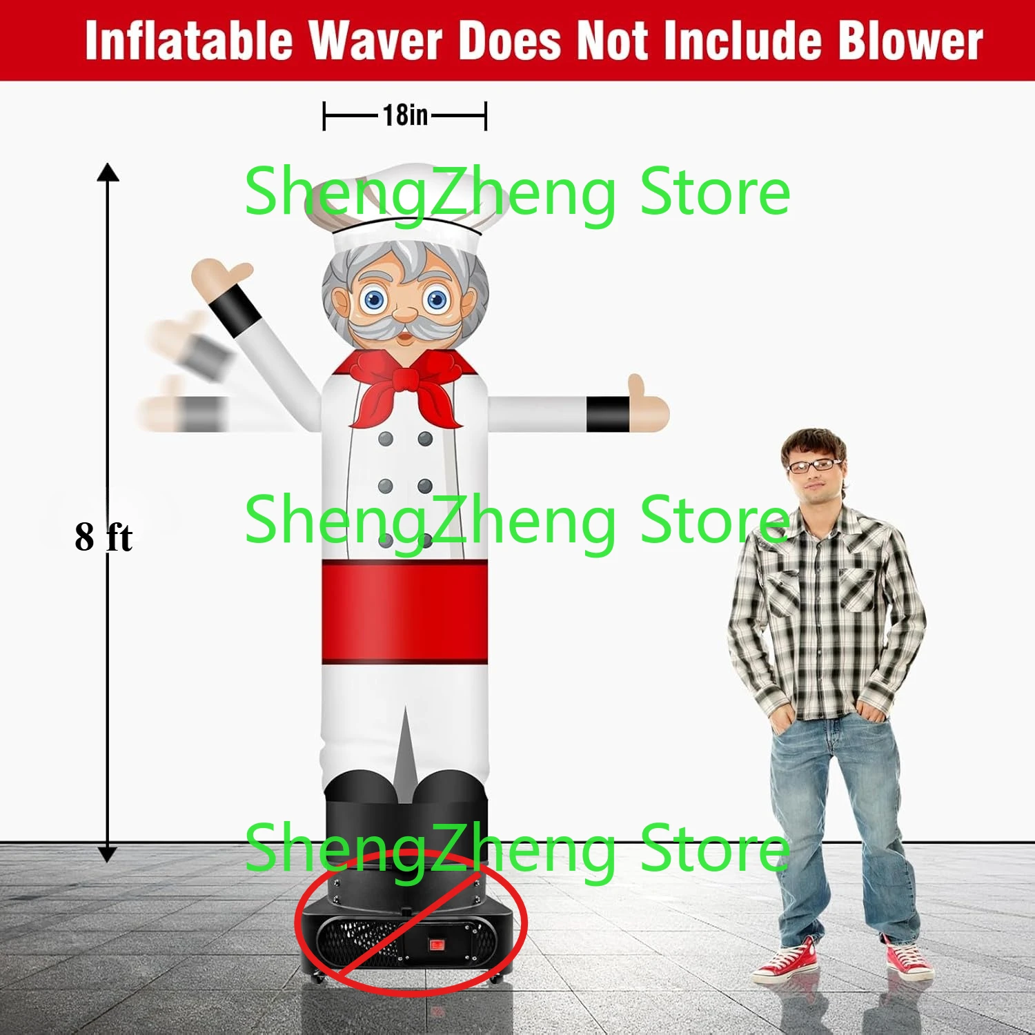 1Pcs 8FT Tall Inflatable Wavers Male Chef One-Arm Waving Tube Man (18''Diameter) Wacky Wavy Dancing Guy  (Blower Not Included)