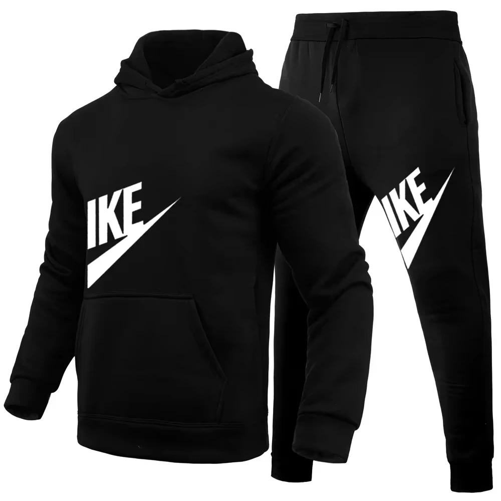

2025 Men's Casual and Fashionable Outdoor pullover Hoodie + SweatPants Two-piece Autumn and Winter Fitness Sportswear set traf