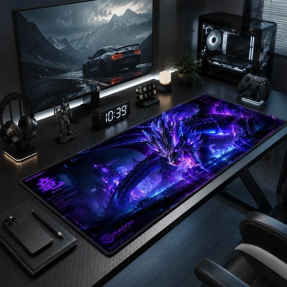 Large neon purple dragon game mat - Futuristic style, suitable for home offices and computer setups alfombrillas gaming