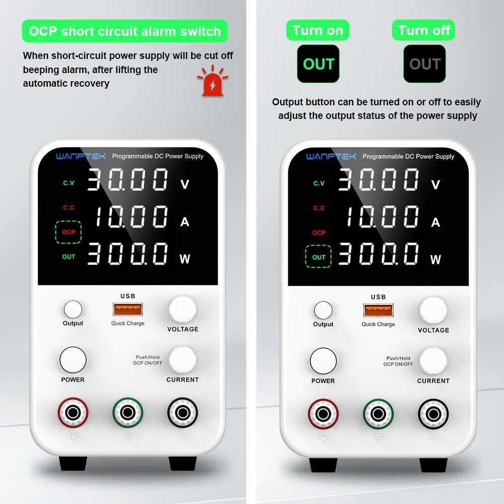 Wanptek Adjustable Laboratory Power Supply with 4-digit LED Display, USB Fast Charging Encoder Adjustment DC Power Supply