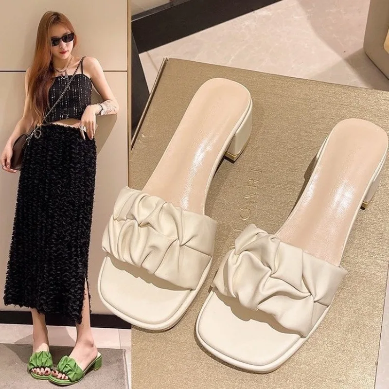 2024 Summer New High Women's Slippers Fashion Open Toe Party Dress Flip Flops Female Ladies Slides Terlik Pantuflas Mules Femme