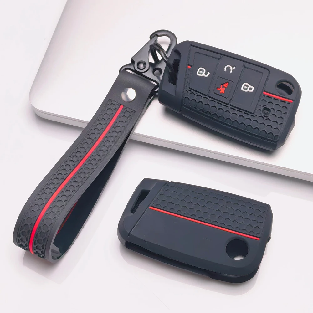 Soft Silicone Key Cover with Strap for Volkswagen Golf 7 GTI R Mk7 Tiguan MK2 Touran Polo Jetta Arteon Anti Scratch Key Holder