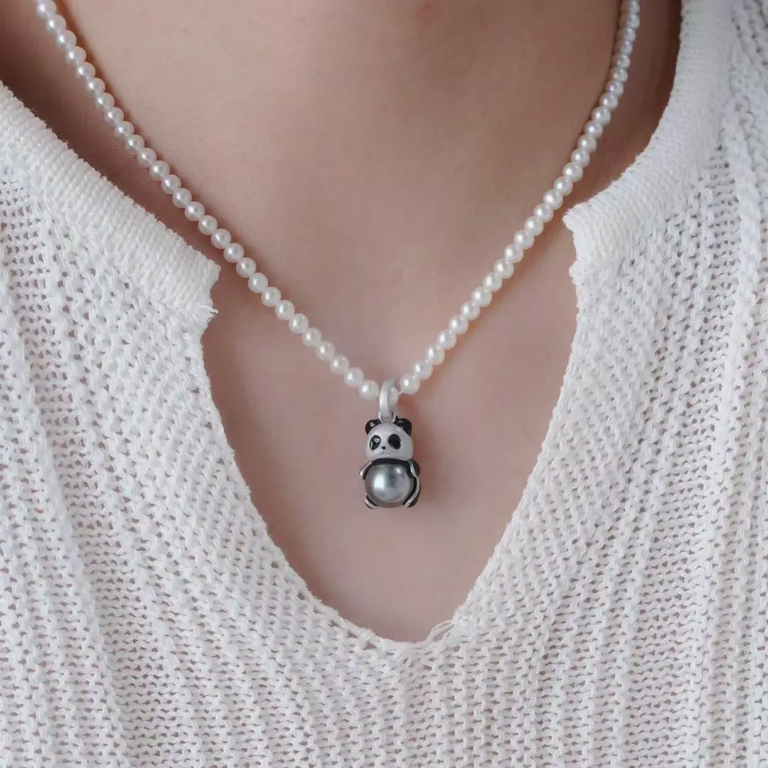 Panda S925 Sterling Silver Pendant Ring Earrings Set Base Mounts Findings Mounting Jewelry Set Parts Fittings for 8-10mm Pearls