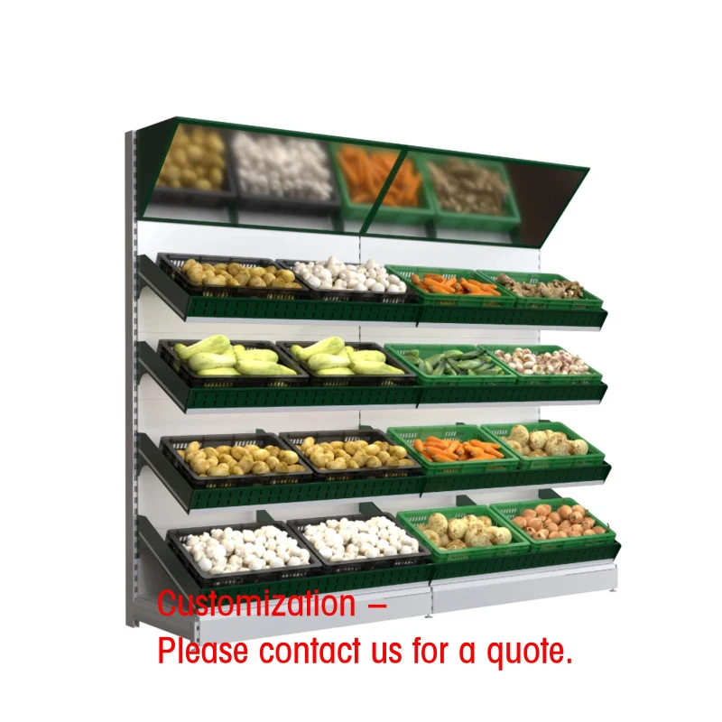 custom.Space-Saving Durable Metal and Wood Vegetable Display Stand Supermarket Fruit and Vegetable Racks