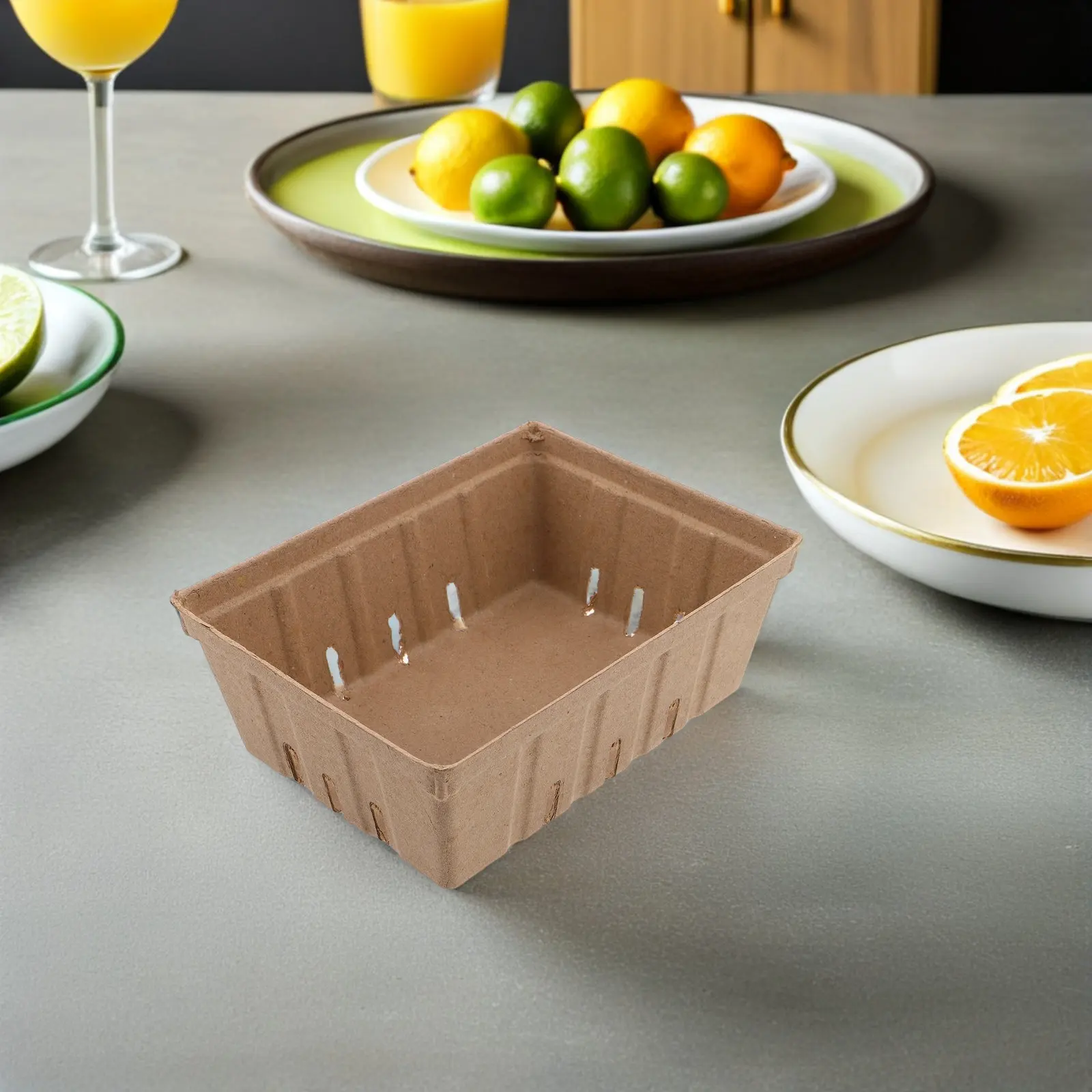 20Pcs Natural Pulp Fiber Vented Berry Basket Produce Display Tray for Farmers Market Strawberry Blueberry Raspberry Storage