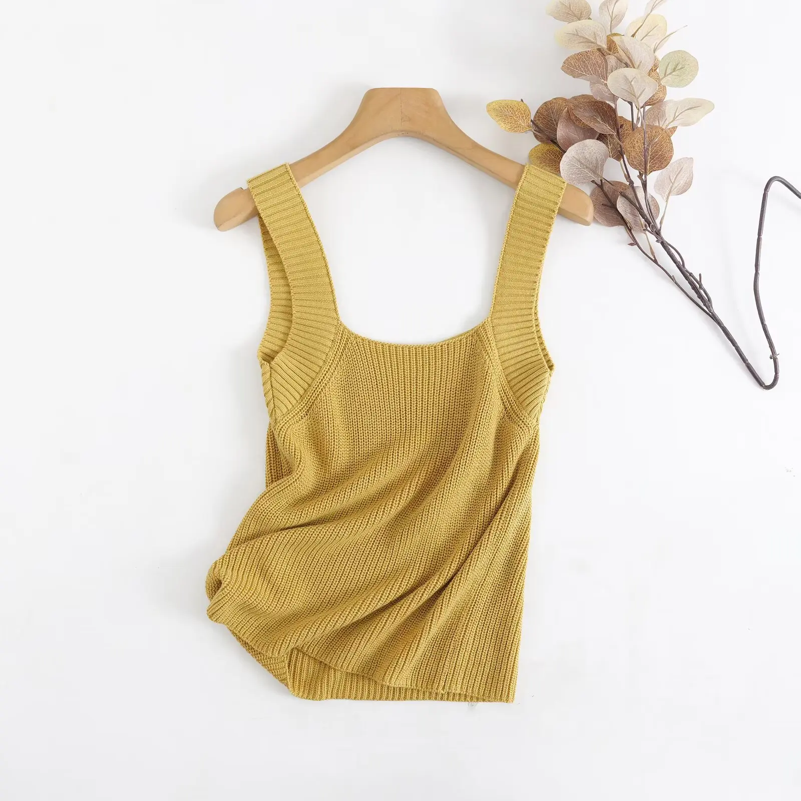 Dave&Di 2026 Summer New Cross border Foreign Trade Knitted Inner Sleeveless Ribbed Strap Tank Top Square Collar Top