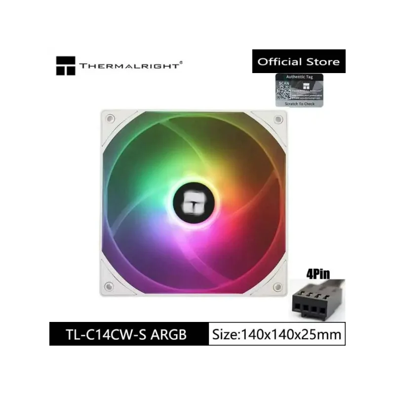

Thermalright TL-C14CW-S 14 см Корпус компьютера Вентилятор охлаждения процессора 5 В 3PIN ARGB Синхронизация материнской платы 4-контактный ШИМ Бесшумный вентилятор 140 мм