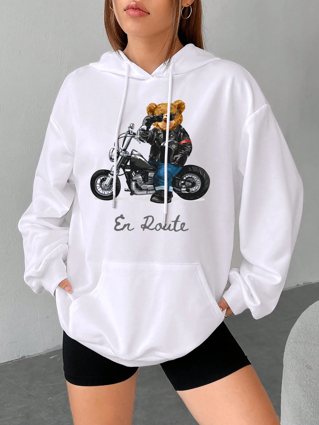 Teddy Bear Motorcycle Suit For Travel Woman Hooded Autumn High Quality Sweatshirts Simple Casual Tops Fashion Loose Hoody Womens