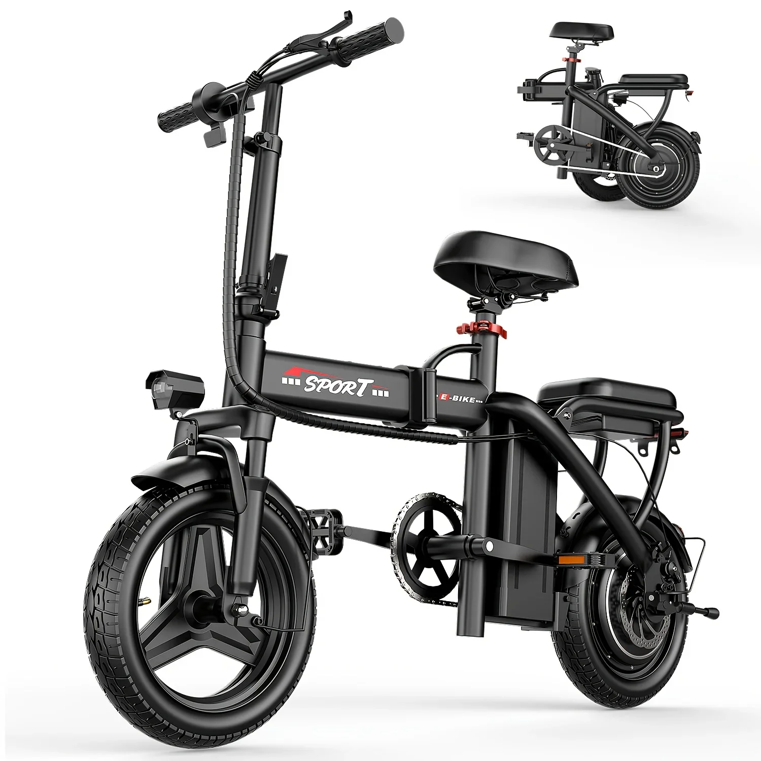 

Folding Electric Bicycle, Peak Power 500 Watts, 20 Miles/ Per Hour Brushless Motor, 14-inch Tires, 48-volt 10 Ampere-hour Detach