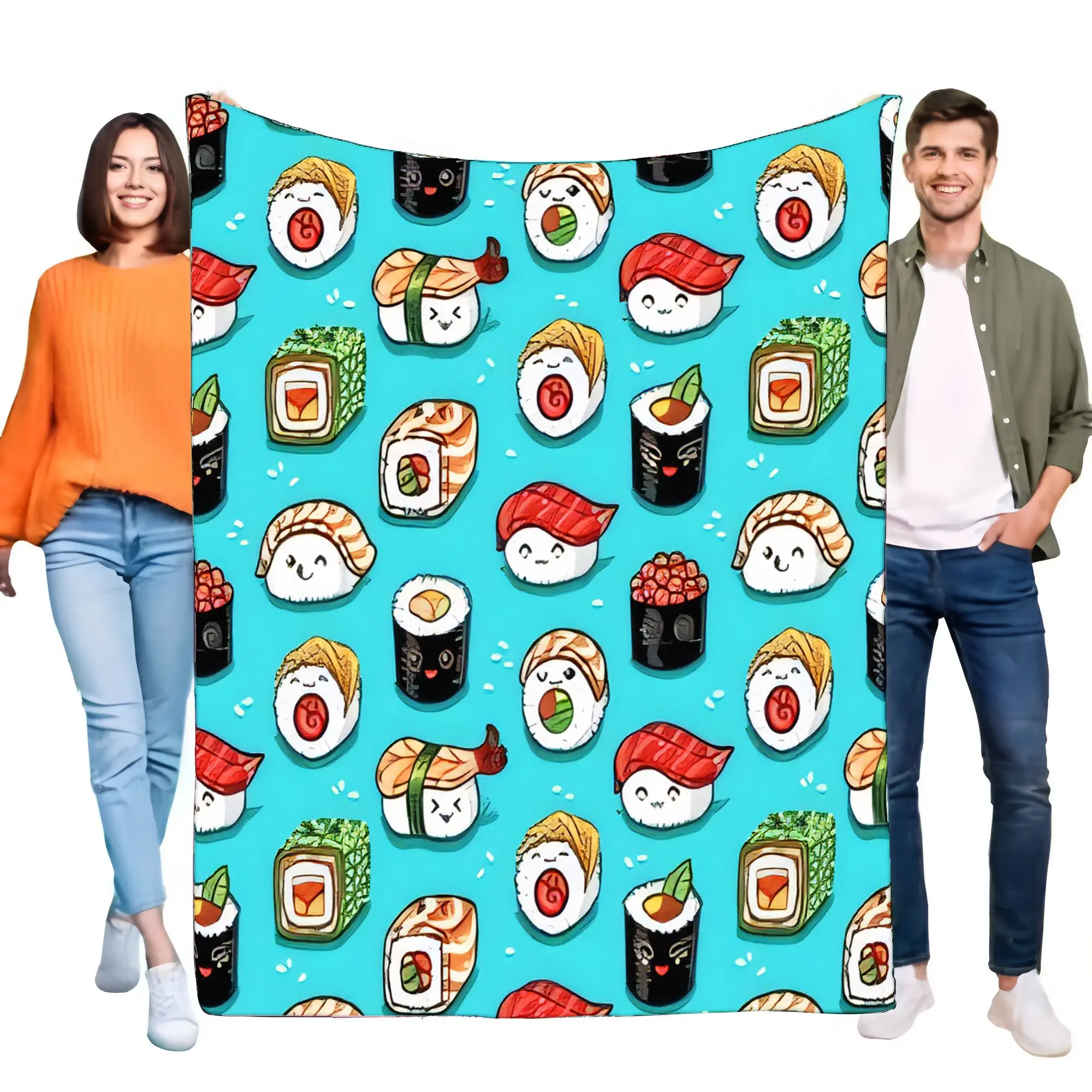 Cute Sushi Pattern Blanket Soft Cozy Throw for Home Sofa Bed Lightweight Gift for Kids and Sushi Lovers Perfect for Snuggling or