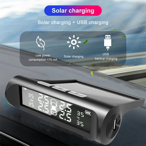 Imagen 2 del producto Gmai-sistema de control de la presión de los Neumáticos del coche, dispositivo TPMS de energía Solar, alarma de seguridad automática, advertencia de temperatura