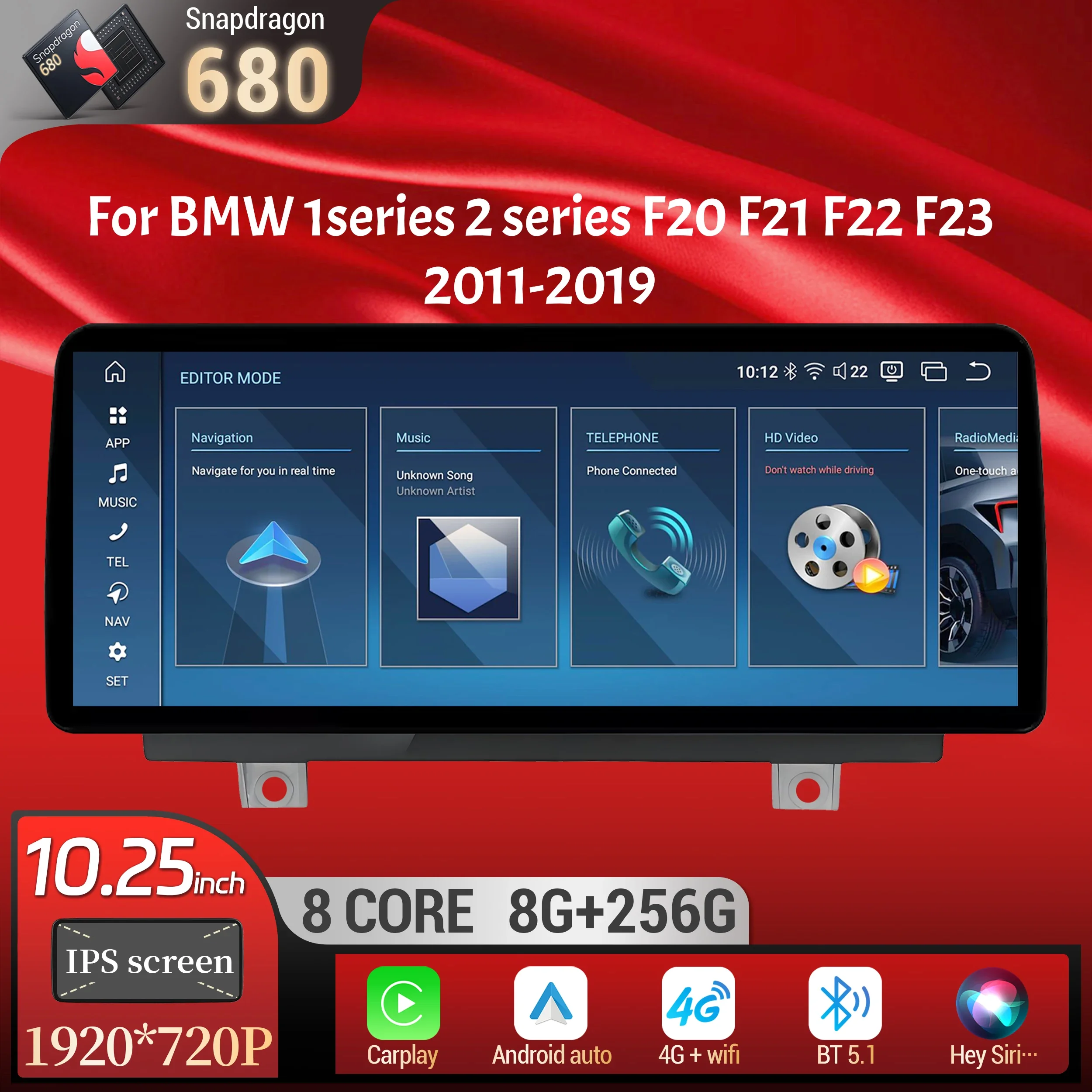 

10.25 inch Android 13 For BMW 1 series 2 series F20 F21 F22 F23 2011-2019 LHD RHD Car Radio Carplay Snapdragon 680 Touch Screen