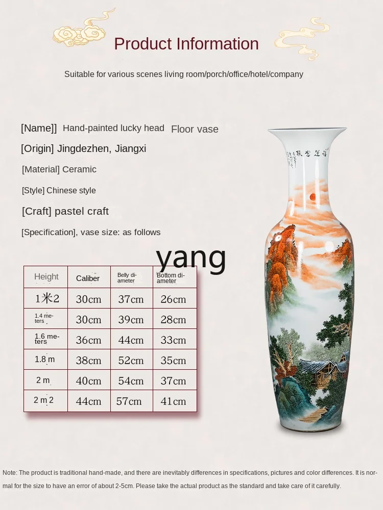 Yhl Hand Painted Pastel Large Vase Jingdezhen Ceramic Chinese Decoration Large Living Room Hotel Housewarming Porcelain Bottle