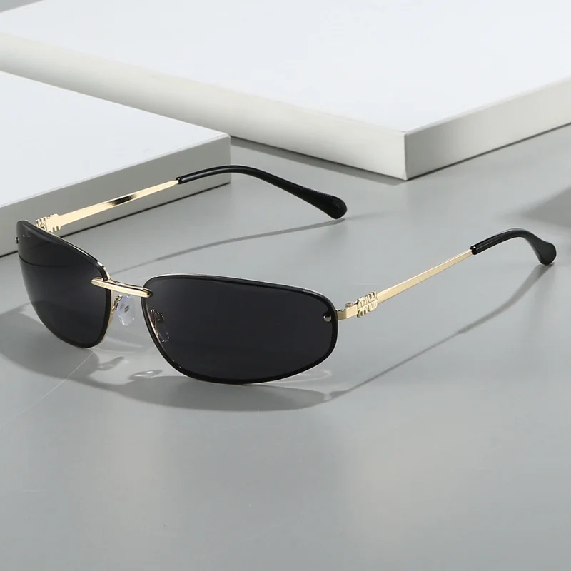 Fashion Y2k Sunglasses Women Brand Dsigner Fashion Mirrored Metal Glasses Wrap Rimless UV400 Cat Eye Sun Shades