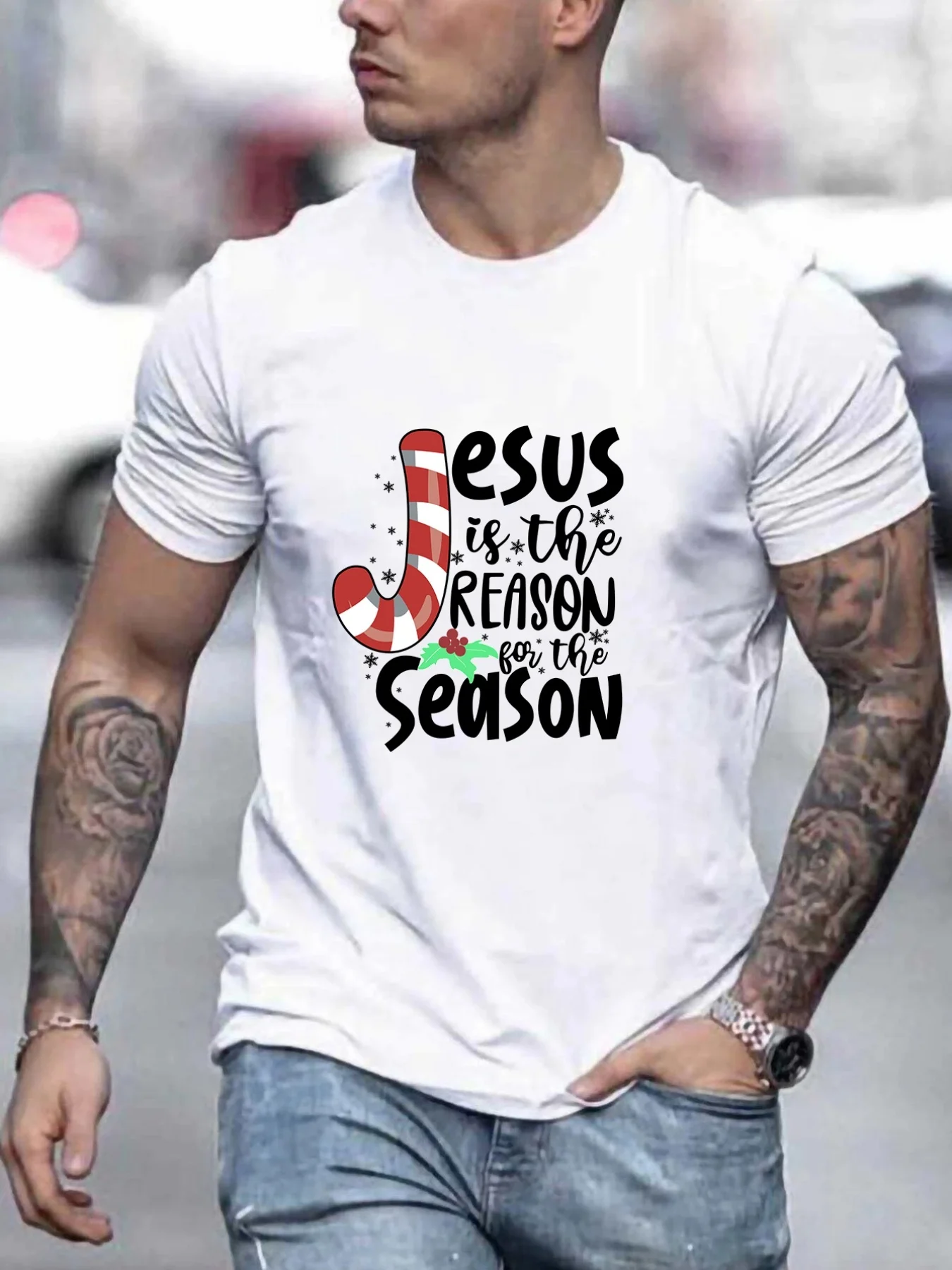 

Trendy Letter Print Men's Summer T-shirt, Christmas Themed Men's Graphic Tee, Gift For Men