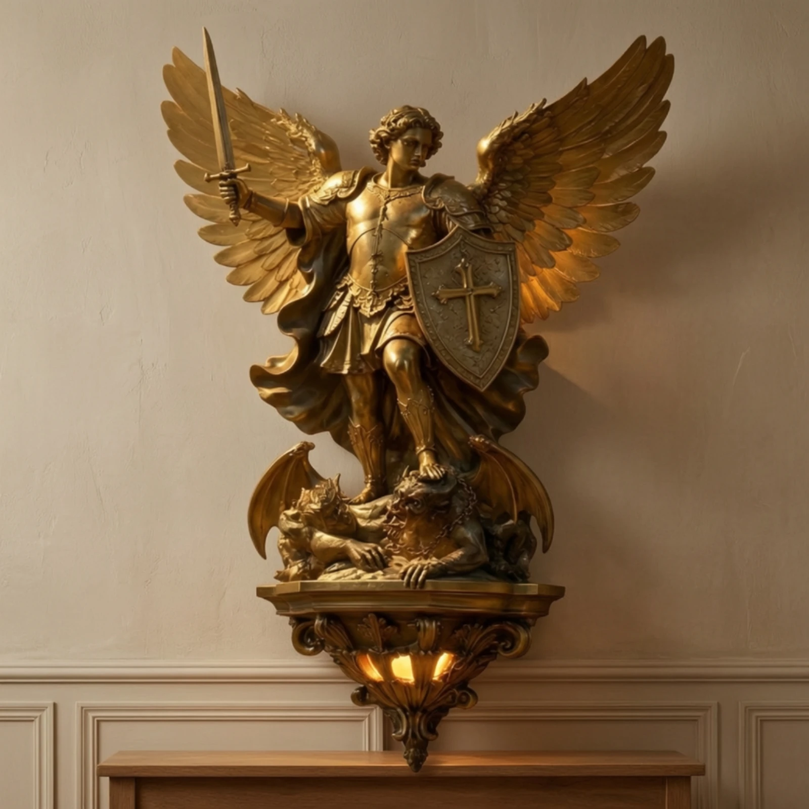 Angel Wall Lamp Medieval Warrior Wall Sconce Lighting Ornate Vintage for Fantasy Fans, Entryway, Game Room