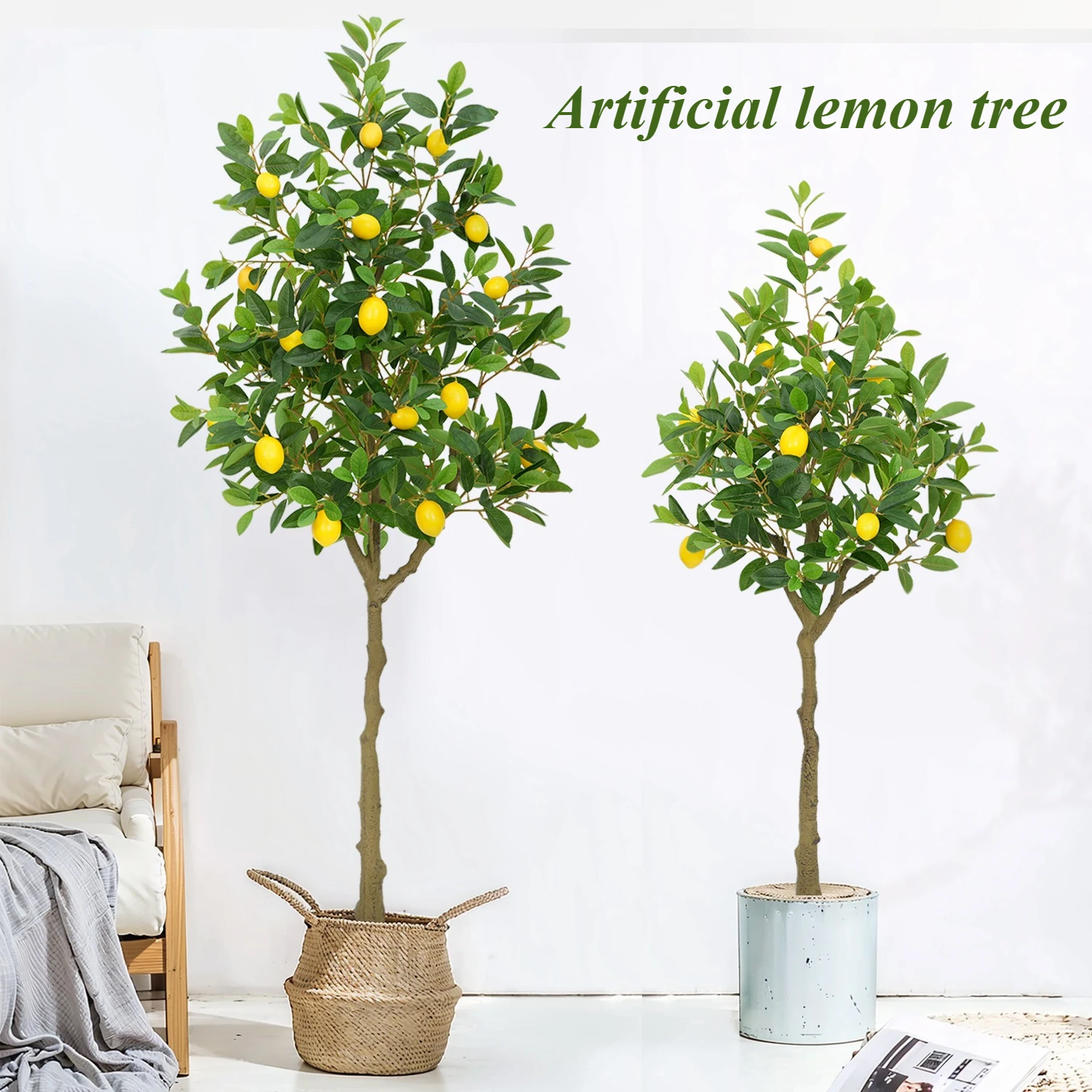 

Искусственное лимонное дерево от 60 см до 180 см, пластиковое искусственное растение, украшение для семейной гостиной, лимонные горшечные растения