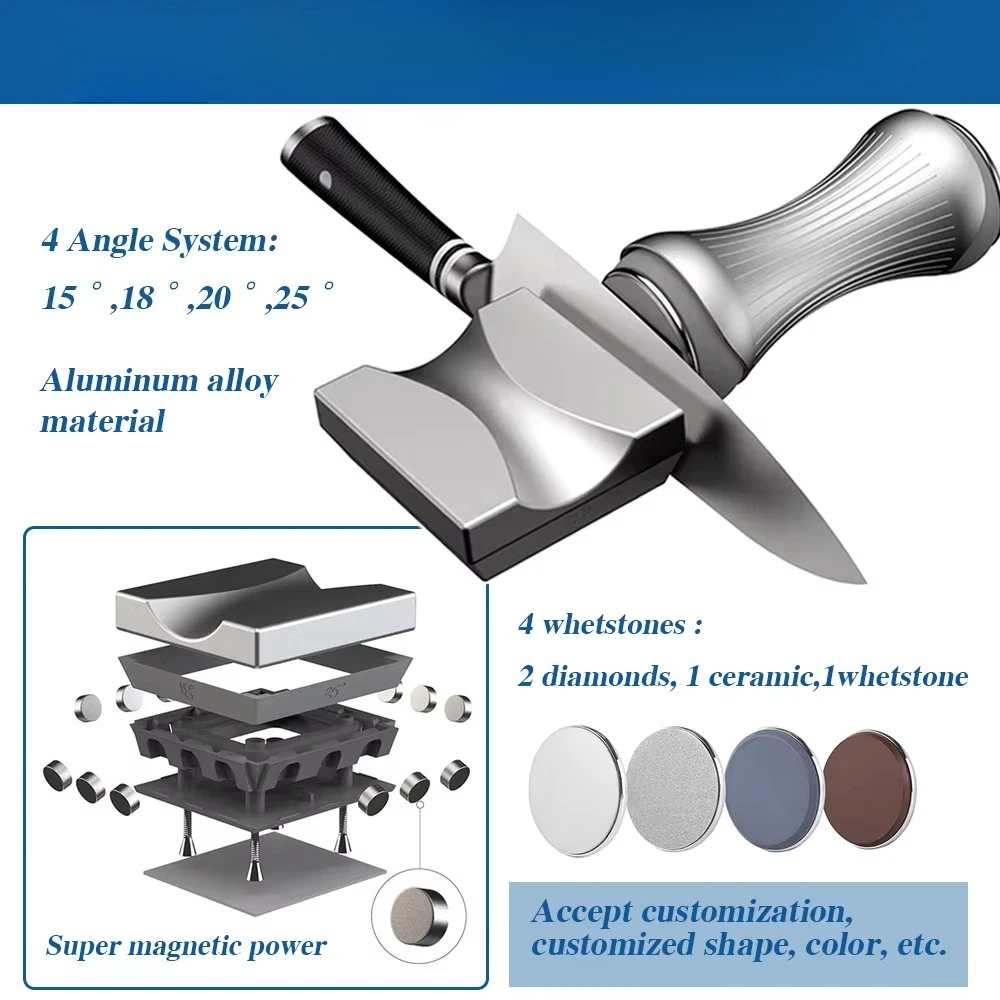 REZZ Rolling Knife Sharpener Tool Kit Multi-Angle Magnetic Roller Sharpeners for All Knife with 4 Discs 360 600 1000 3000 Grit