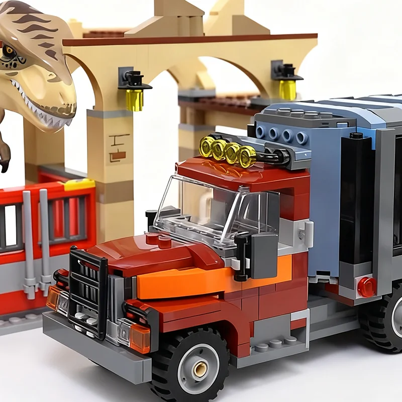 

Совместимые наборы для третьих вечеринок, серия «Мир динозавров», строительные блоки, тираннозавр Рекс, автомобиль, побег, сборка, игрушки для детей ﻿