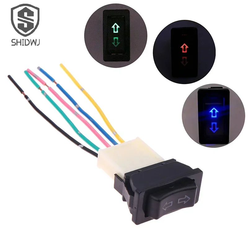 

1 шт. универсальный автомобильный переключатель стеклоподъемника, 5-контактный DC 12 В, 20 А, синий/красный/зеленый цвет света и жгут проводов