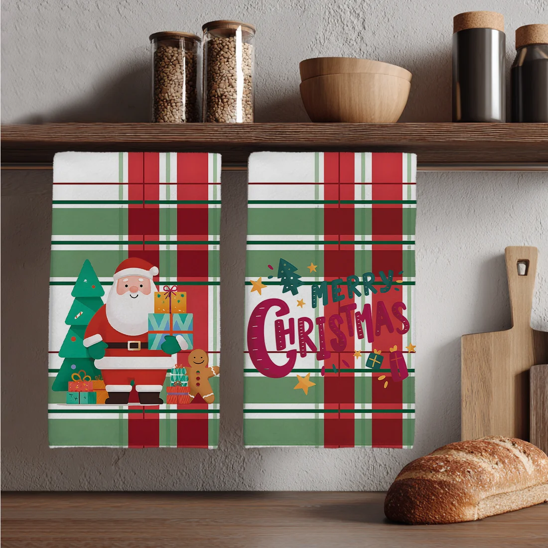 2pcs Santa Claus Presents Gingerbread Man Gift Kitchen Towel Kitchen Decoration Christmas Decoration Towel Dish 40x60cm