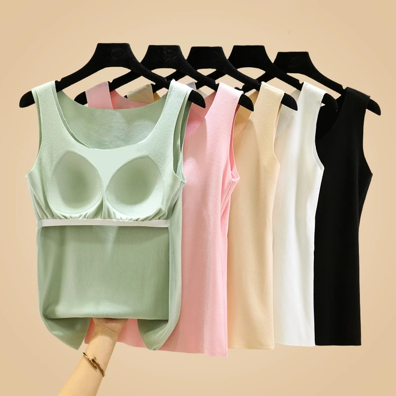 Thickened Fleece Warmth Vest Women's One-piece Cup Integrated Thick Dervo No-wire Seamless Close-fitting Underwear