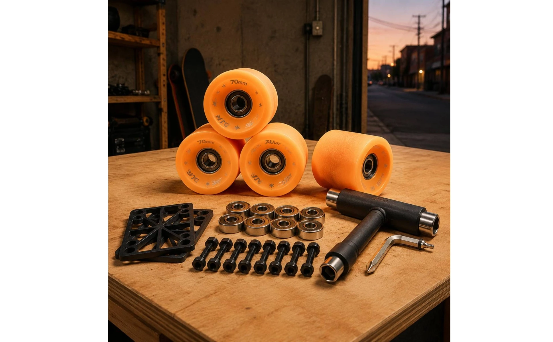 Longboard Wheel Set High Rebound Skateboard Wheels and Bearings Longboard Wheel Kit Shock Absorption Sports Gear Even Rolling