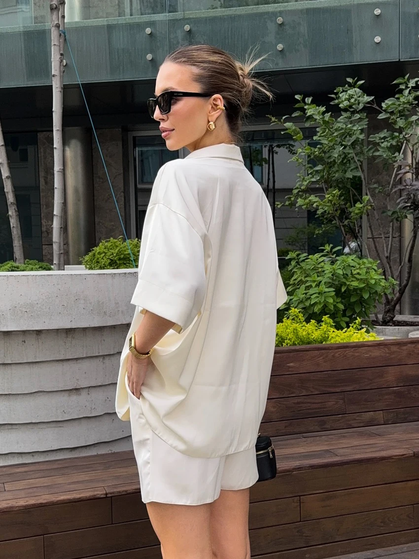 Marthaqiqi Loose Ladies Nightgowns Suit Turn-Down Collar Sleepwear Half Sleeve Pajama Shorts Casual Female Nightwear 2 Piece Set