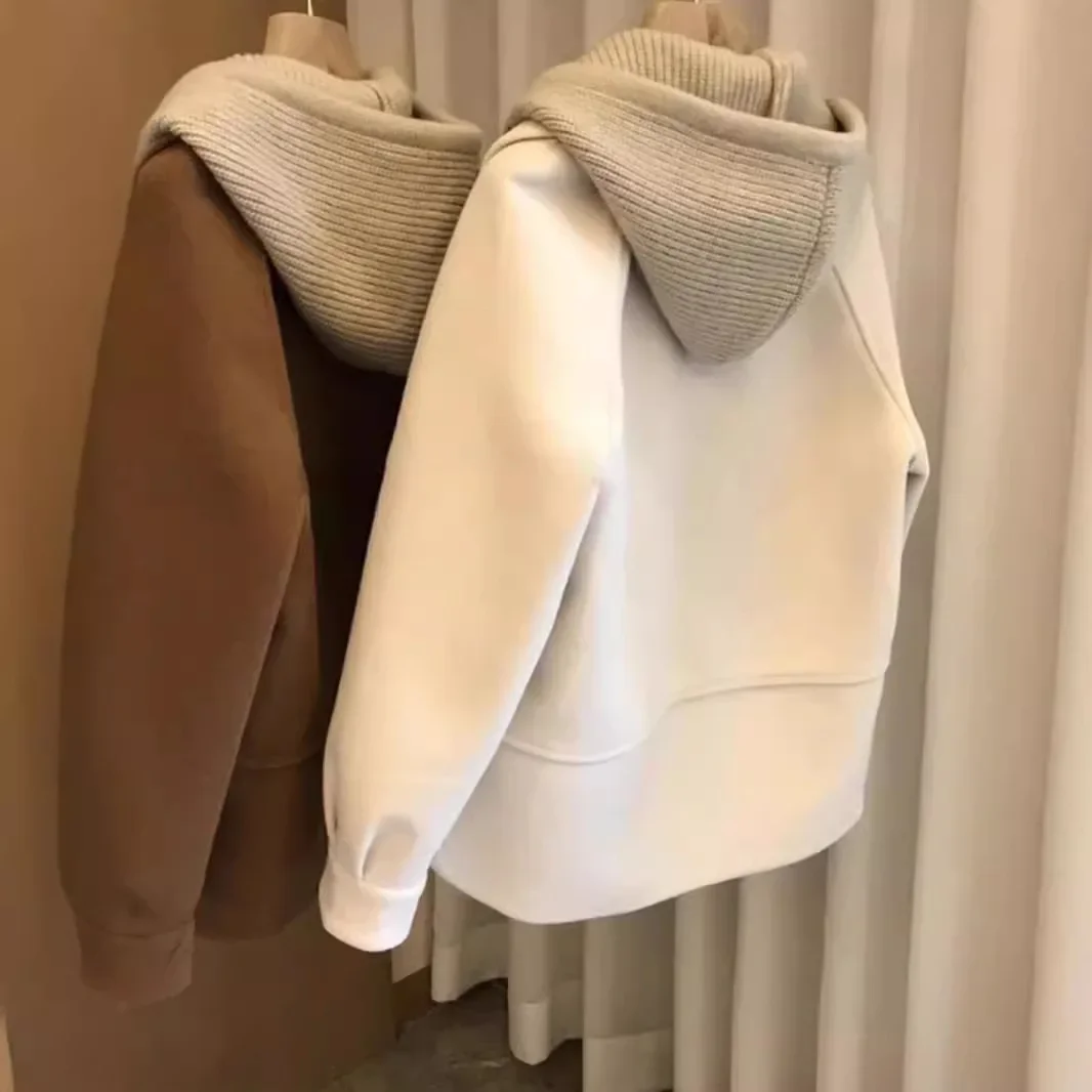 المرأة محبوك معطف الصوف خمر فضفاضة تناسب قبعة تصميم سميكة الكورية نمط الخريف الشتاء ملابس خارجية معطف غير رسمي عصري