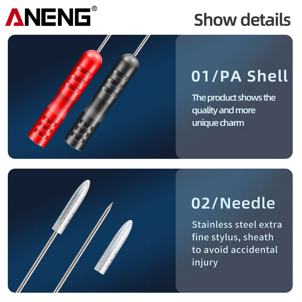 1000V/10A Pen Extension Needle Tip Multimeter Wire ANENG PT2003 1 Pair Probe Tip Test Fine tip Bendable Probe Detachable Tools