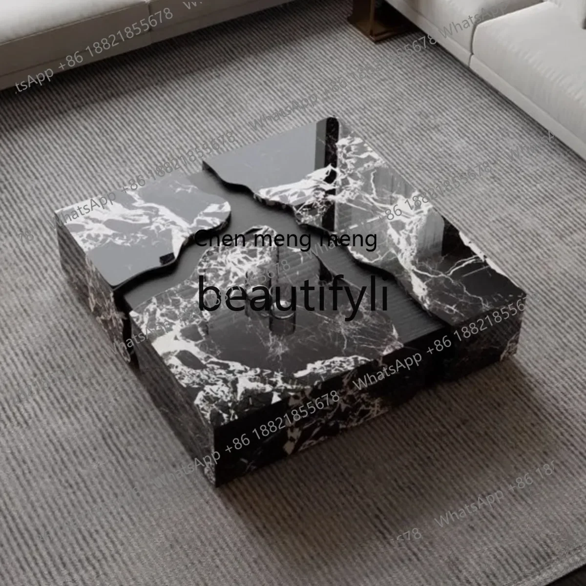 

32A Natural Marble Coffee Table New Designer Light Luxury Italian Minimalist Square Coffee Table