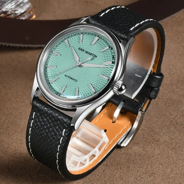 

Мужские автоматические часы San Martin, 37 мм, механические наручные часы с сапфировым зеркалом, 10 АТМ, водонепроницаемые, с 3D текстурированным циферблатом ST1812
