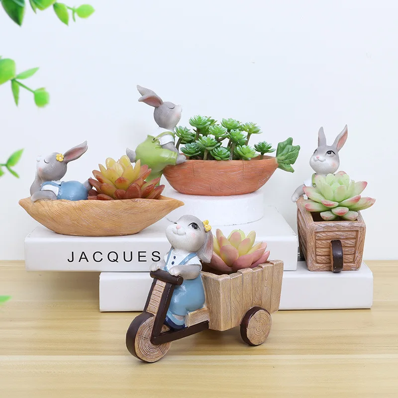 

Cartoon Cute Bunny Resin Flowerpot Desktop Succulent Potted Plant Home Balcony Gardening Small Flowerpot
