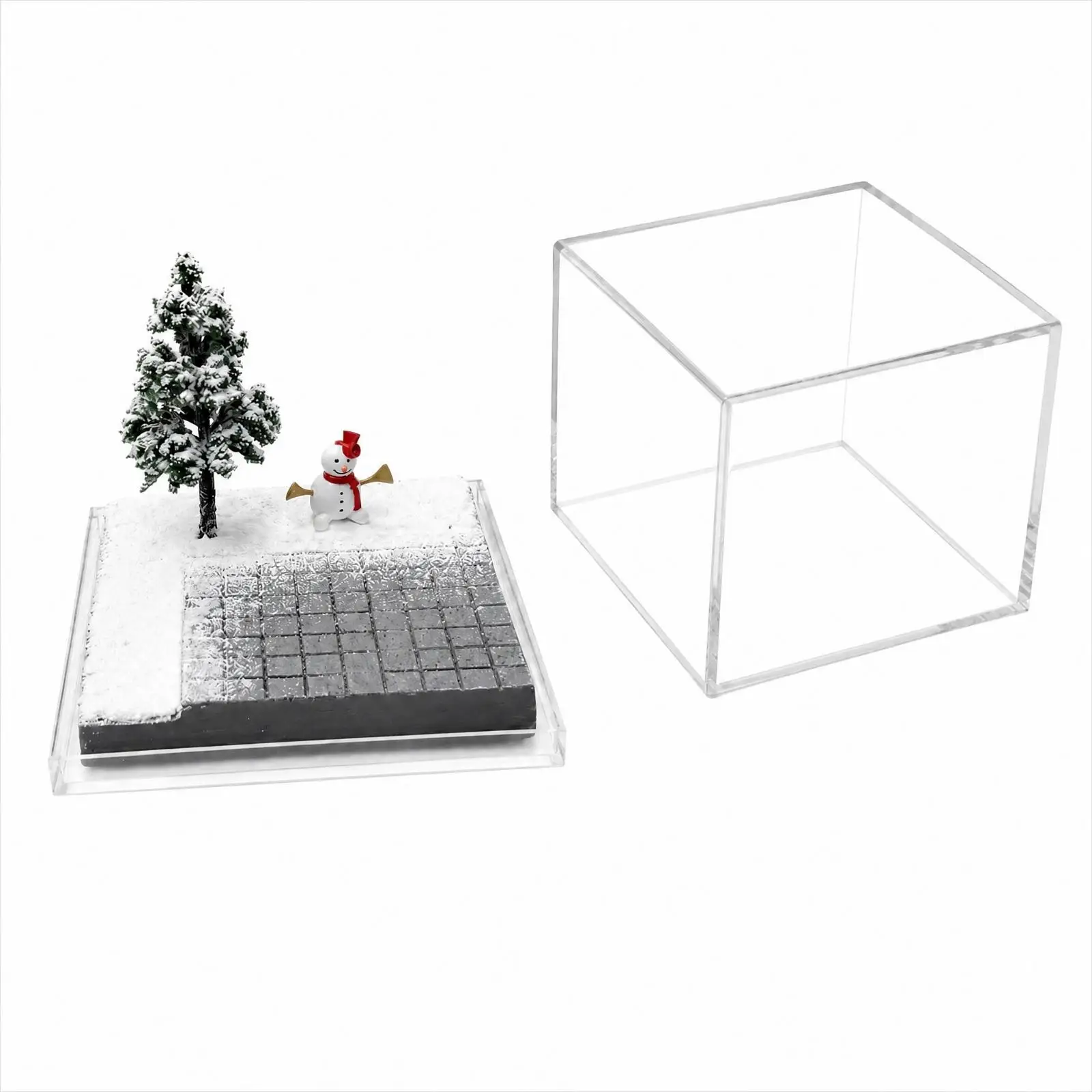 Compact Miniature Scene Display Plaster Base Diorama with Tree Landscaped Detail Clear Cover for Home Office Shelf