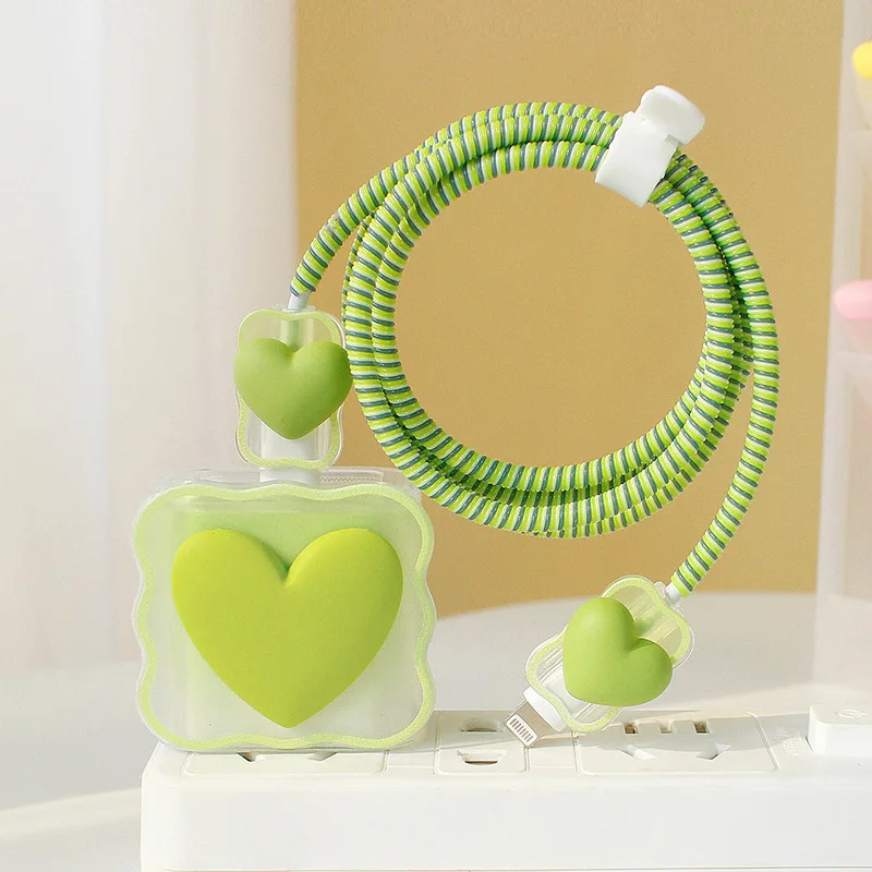 18W 20W 3D Charger Protector Cable Organiser for iPhone 14 13 Pro Max Love Heart Data Cable Management Cord Winder Kit