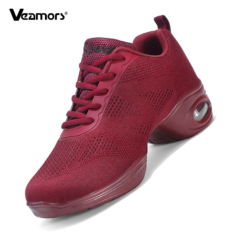 Fashion Women Air Cushion Modern Dance Shoes Breathable Mesh Jazz Dancing Shoes Lace Up Shockproof Ladies Casual Sneakers