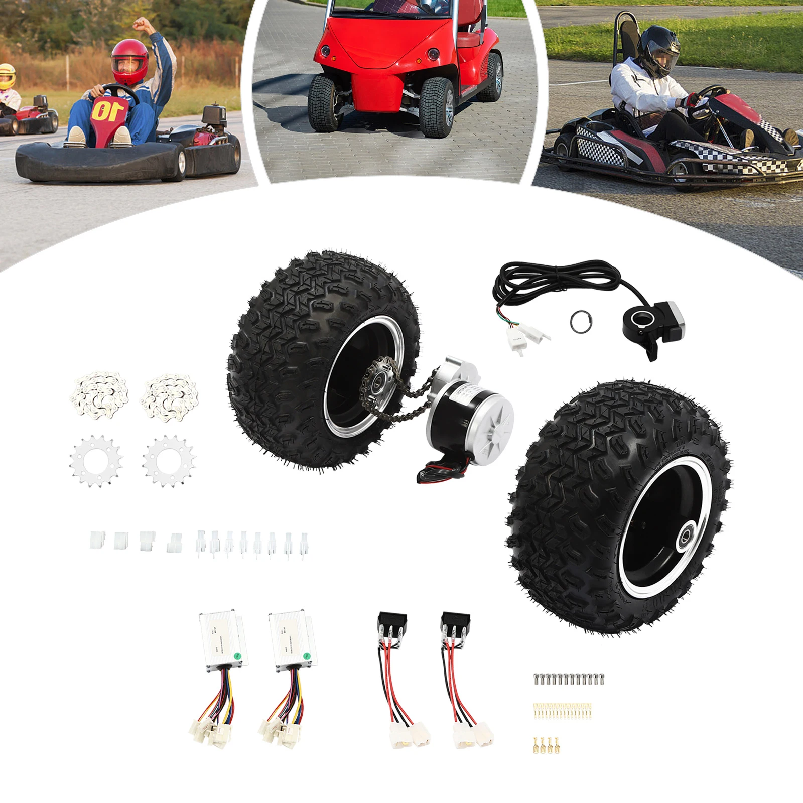

24V/36V Electric Scooter Conversion Kit 10" Go-Karts ATVs Brush Gear Motor w/Dual Wheels+Reverse Gear+Thumb Throttle Load 200kg