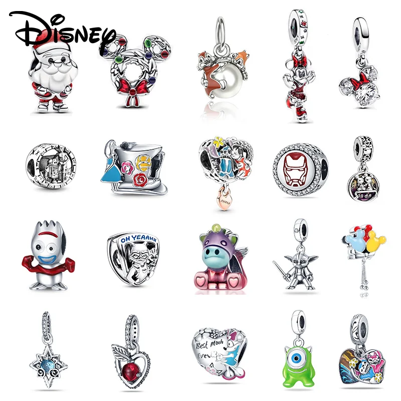 

Дисней 925, серебряный венок Санта-Клауса и Микки Мауса, разноцветные бусины-подвески, подходят для девочек, браслет, ожерелье, ювелирные изделия своими руками